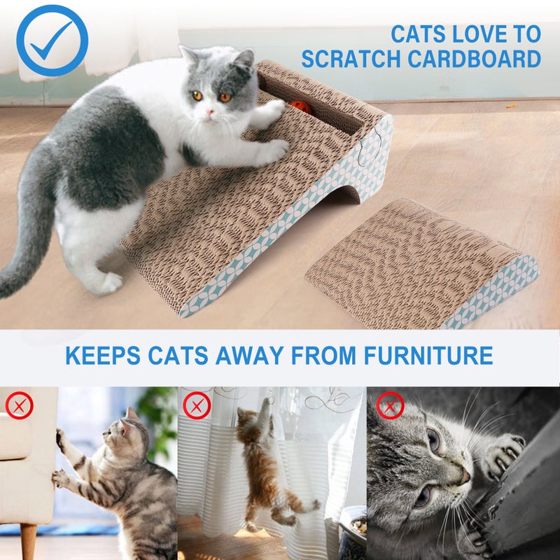 PrimePets Cat Scratcher Cardboard with Catnip, Removable Cat Scratching Pad with Ball, 2-in-1 Corrugated Cat Scratch Lounge Sofa Refill - Image 2